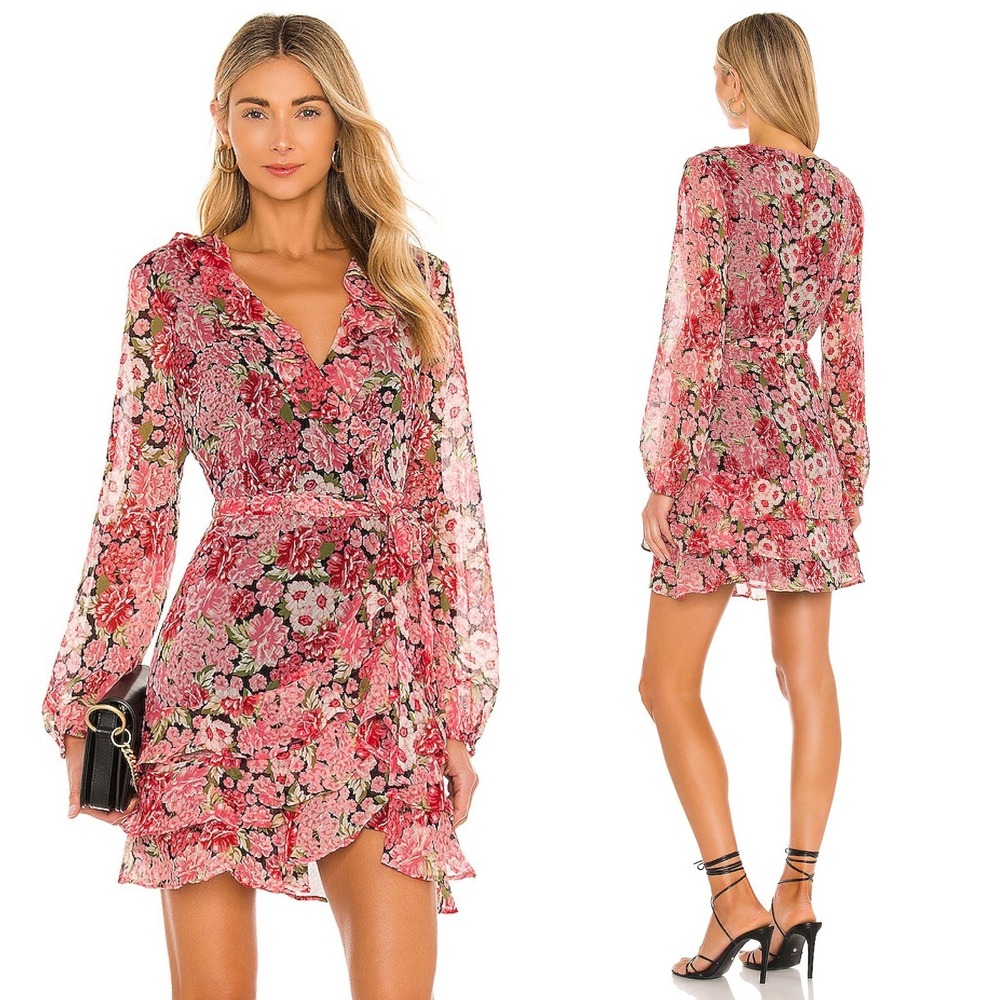 Bardot NWT Pink Gardenia Floral Triple Frill Mini Dress US 8 L